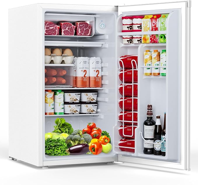 COWSAR 4.5 Cu.Ft Mini Fridge with Freezer for Bedroom Dorm, White | Single Reversible Door, Adjustable Thermostat, Energy Saving, Removable Glass Shelves, Small Refrigerator for Apartment by COWSAR