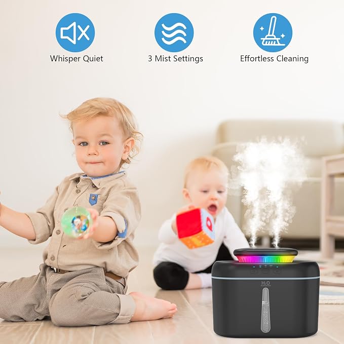 SZO Humidifiers for Bedroom, 2.5L Capacity, Auto Shut-Off, Easy to Fill & Clean, 16 dB Quiet Ultrasonic Humidifier for Large Room, Plants, Baby Nursery, Indoor, Night Light(Black) - Image 2