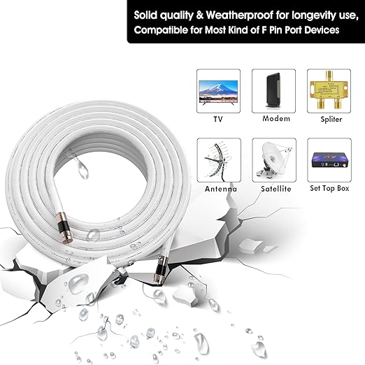 20ft RG6 Coaxial Cable White, 75 Ohm Coax Cable - Image 2