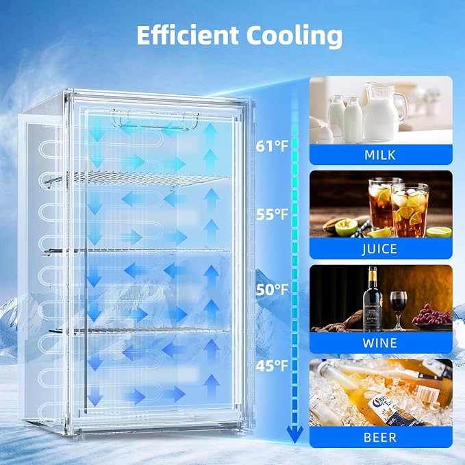 Antarctic Star Mini Fridge -130 Can Beverage Refrigerator for Soda Beer or Wine, Stainless steel door frame, for Office or Bar with Adjustable Removable Shelves, Silver, 3.1 Cu.Ft - Image 4