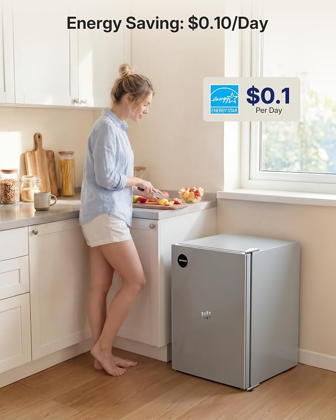 Upstreman 2.5 Cu.Ft All-Refrigerator Mini Fridge, Single Door Small Refrigerator, Dorm Fridge with 7 Adjustable Thermostat, Compact Refrigerator for Office, Bedroom or Dorm, Silver-CR26 - Image 3