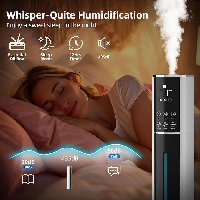 9L/2.5Gal Humidifier, Top Fill Quiet Cool Mist Humidifiers for Bedroom, Covers 550ft²,100H Runtime, 3 Mist Modes Humidifier Large Room, Home, Office, Plants with essential oil diffuser - Image 5