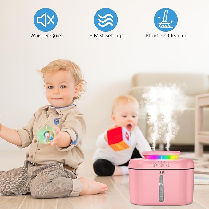 SZO Humidifiers for Bedroom, 2.5L Capacity, Auto Shut-Off, Easy to Fill & Clean, 16 dB Quiet Ultrasonic Humidifier for Large Room, Plants, Baby Nursery, Indoor, Night Light（Pink） - Image 2