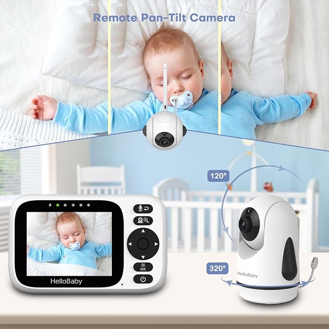 HelloBaby 3.2'' Baby Monitor 4 Cameras, Video Audio Baby Monitor No WiFi - Image 5