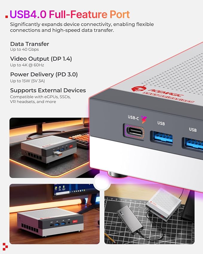 ACEMAGIC X3 Mini Gaming PC Ryzen 7 H 255 Radeon 780M 16GB 1TB Windows11 Pro | 54W Unlocked Performance, Retro Console, 8K Triple Screen, Quiet Cooling, 2.5G LAN, 6×USB Ports Gaming & Content Creation - Image 5