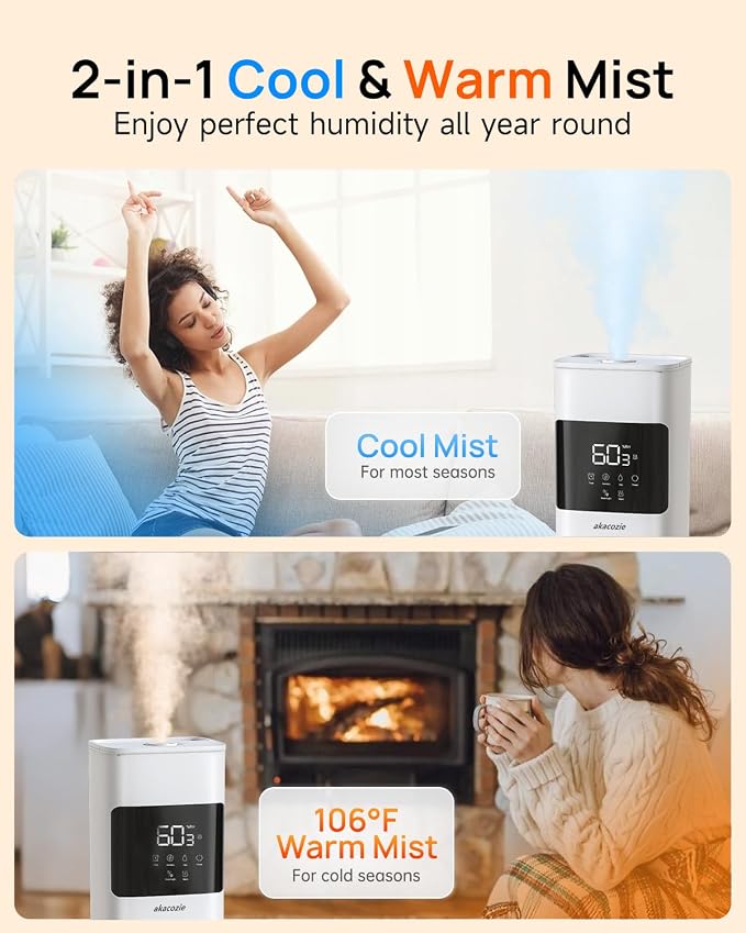 Warm & Cool Mist Humidifiers for Bedroom 500 sq ft, 2.1Gal/8L Top-Fill Humidifier Large Room with Essential Oil Diffuser, Large Room Humidifiers for Home Baby Nursery Office Plants, White - Image 2