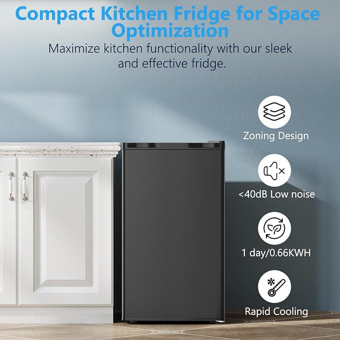 COWSAR 3.2 Cu.Ft Mini Fridge with Freezer for Bedroom Dorm, Black | Single Reversible Door, 7 Temperature Settings, Energy Saving, 2 Removable Glass Shelves, Small Refrigerator for Apartment - Image 6
