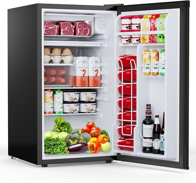 COWSAR 3.2 Cu.Ft Mini Fridge with Freezer for Bedroom Dorm, Black | Single Reversible Door, 7 Temperature Settings, Energy Saving, 2 Removable Glass Shelves, Small Refrigerator for Apartment by COWSAR