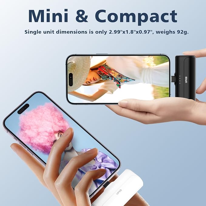 UPEB Small Portable Charger for iPhone 5000mAh 2 Packs with Built in Cable, MFi Certified Compact Power Bank Cordless External Battery Pack for All iPhone Series 14/13/12/11/XR/X/SE/8/7/6 Pro Max - Image 4