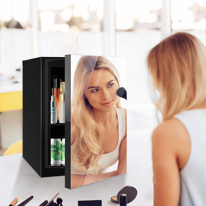 Stopasd Compact Beverage Refrigerator, 0.9 Cu.Ft/24 Can Mini Fridge with Adjustable Shelves & Mirror Door for Drink and Cosmetics,Quiet Compact Countertop Skincare Fridge for Bedroom/Office/Bar - Image 6