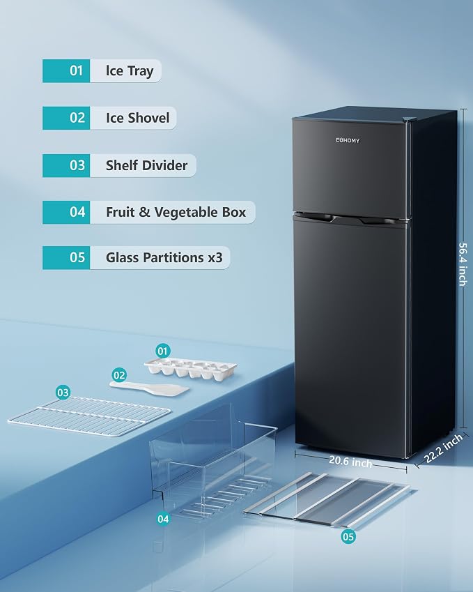 EUHOMY 7.4 Cu.Ft. Refrigerator with Freezer, 2 Door Fridge, Large Capacity, Adjustable Thermostat for Kitchen/Dorm/Apartment/Garage - Food Storage or Cooling Drinks, Black - Image 6