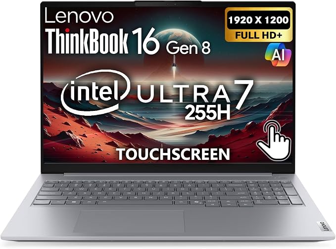 Lenovo ThinkBook 16 Gen 8 AI Business Laptop, 16” Touchscreen FHD+, Intel Ultra 7 255H, 32GB DDR5, 1TB NVMe, WiFi 6E + BT, HDMI, Fingerprint Reader, Backlit Keyboard, FHD Webcam, Win 11 Pro by LENOVO