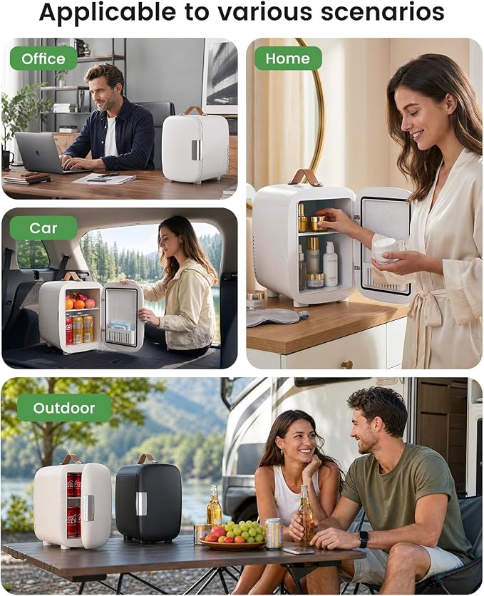 FANSEXPERT Cosmetic Fridge, Portable Mini Fridge for Skincare Food Drinks, 4L/6 Can Electric Plug In Cooler & Warmer, AC/DC Skincare Refrigerator for Bedroom Office Car Dorm (White) - Image 8