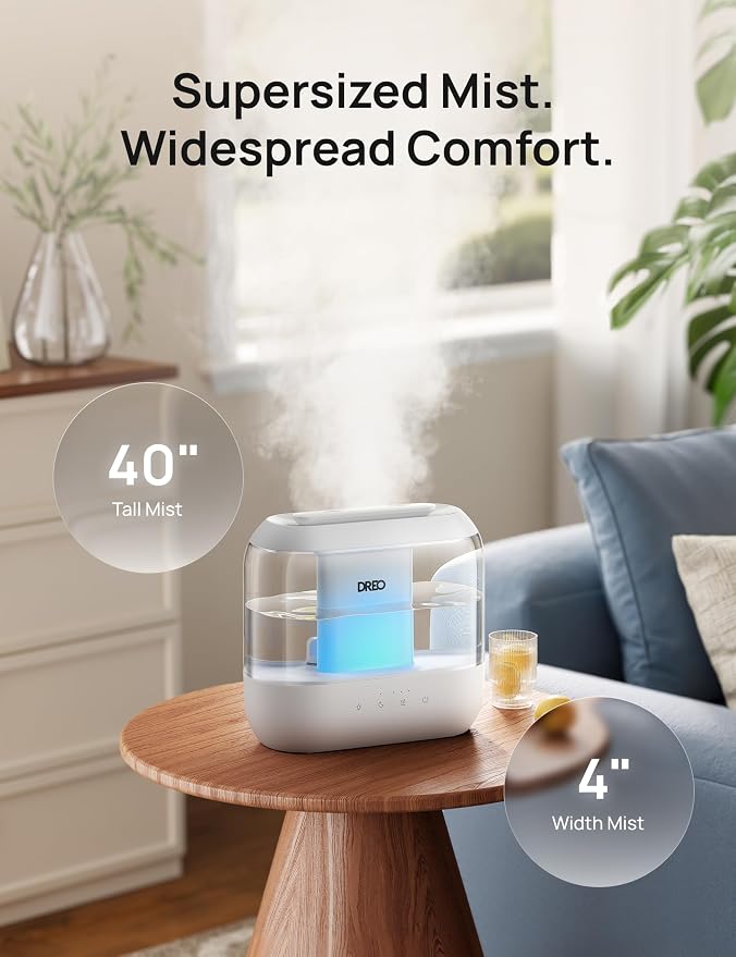 Dreo Humidifiers for Bedroom, 4L Top Fill for Large Room, 36H Runtime, 28 dB Quiet Supersized Cool Mist Air Humidifier for Baby Nursery, Plants, Indoor, Night Light, Easy to Clean & Fill, White - Image 3