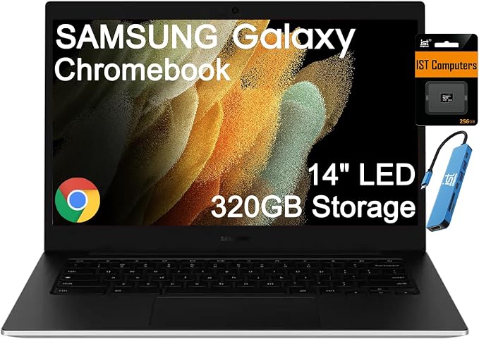 Samsung Galaxy Chromebook Go Laptop, 14" LED, Intel Celeron N4500, 4GB RAM | 320GB Storage (64GB eMMC + 256GB SD Card), Home, Students, 12-Hr Long Battery, Spill-Resistant, Webcam, IST HUB, Chrome OS by Unknown