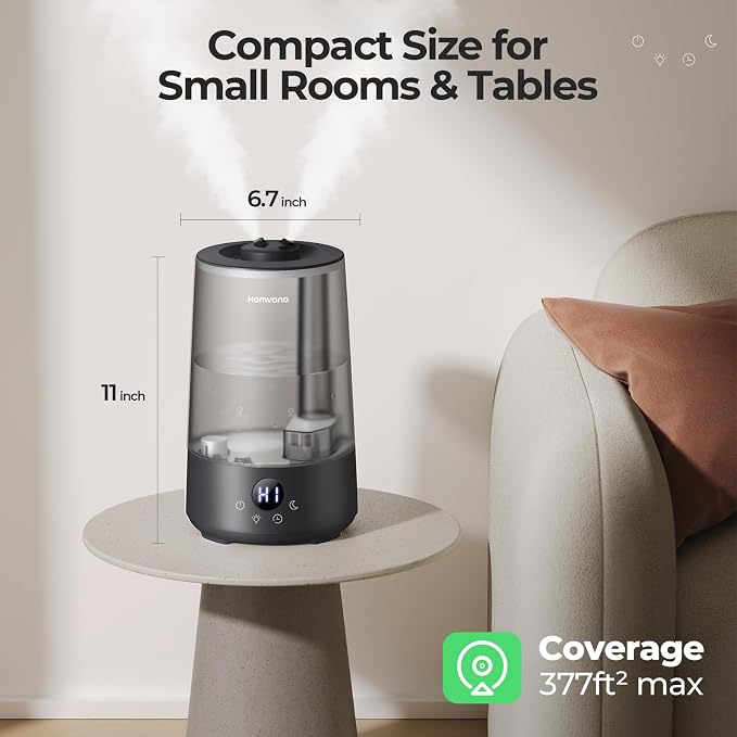 Homvana Humidifiers for Bedroom Home, 3.6L Cool Mist Top-Fill 34H Super Long Time, Quiet 23dB, Baby Humidifier, Oil Diffuser for Large Room, House, Plant, Nursery, Office, BPA FREE, Ultrasonic (Black) - Image 8
