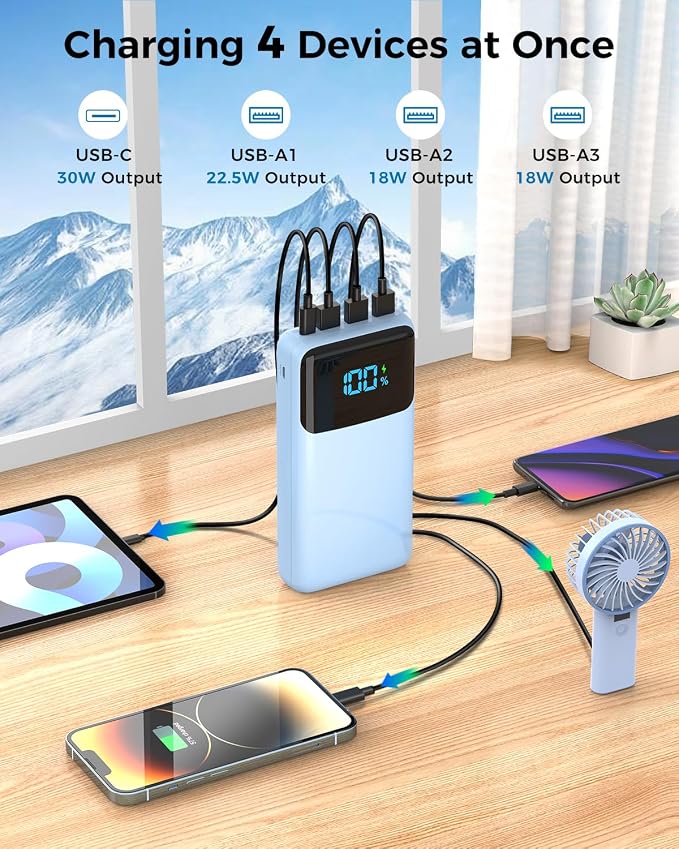 Portable Charger 50000mAh Power Bank, USB-C PD 30W Fast Charging, High Capacity External Battery Pack for Camping, Portable Phone Charger for iPhone 17/16/15/14/13/12/11 Samsung Android (Sky Blue) - Image 2