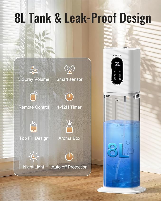 Humidifier Large Room Bedroom with Night Light, 2.1Gal(8L) Humidifiers for Home with Essential Oil Diffuser, Top Fill Whole House Cool Mist Humidifiers for Plants Baby Kids Adults(White) - Image 3