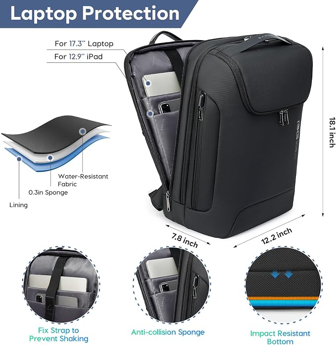 BANGE Men's Laptop Backpack for 17.3Inch Notebook, Waterproof Fashion Travel - Image 3