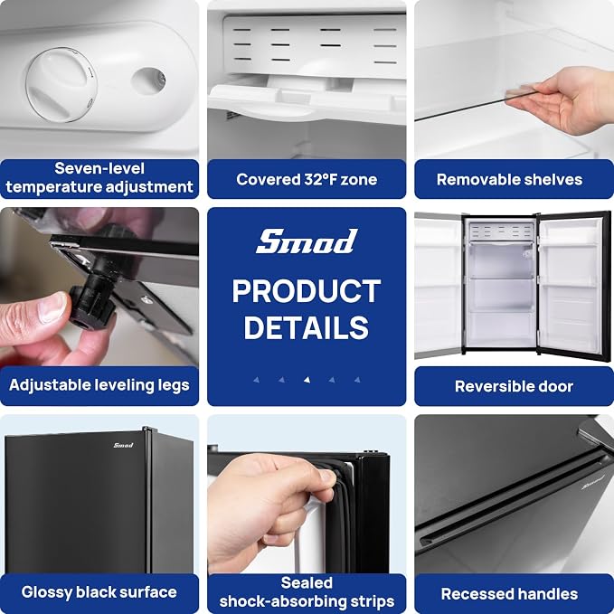 Smad Dorm Fridge 3.2 cu.ft Mini Fridge No Freezer, Compact Small Refrigerator for Office, Dorm, Apartment, Adjustable Thermostat, Single Reversible Door, Quiet & Energy Saving - Image 6