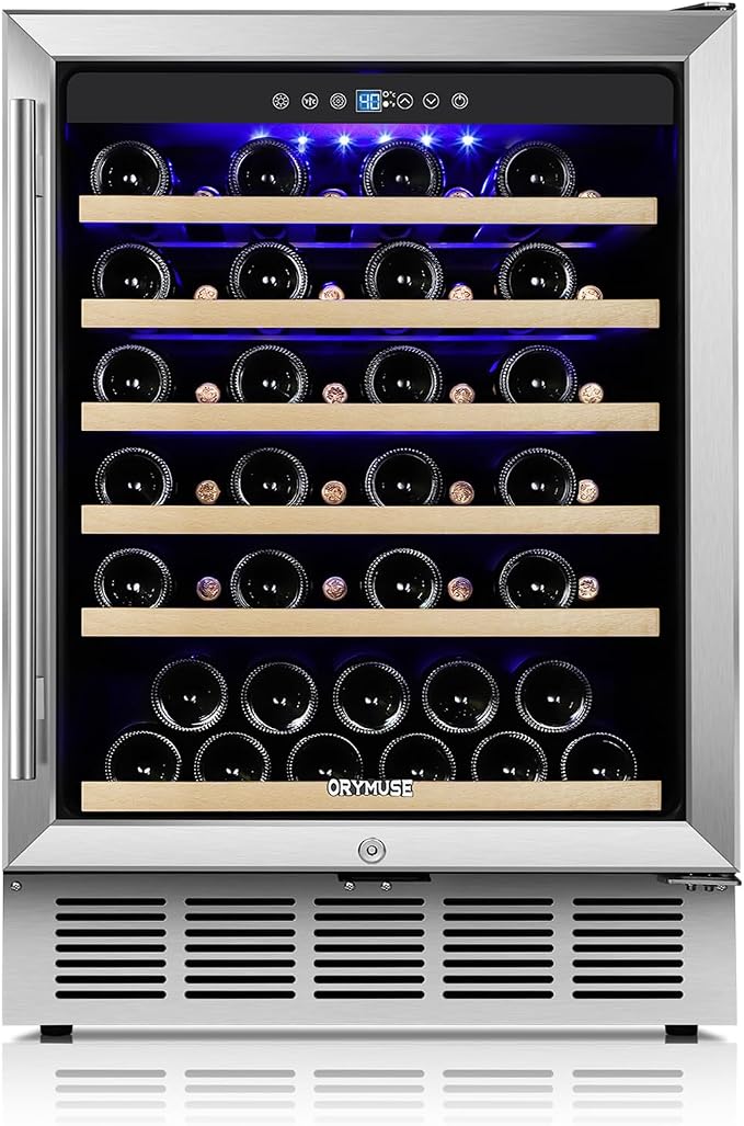 24 Inch Wine Fridge, 54 Bottle Wine Cooler Refrigerator with Stainless Steel Glass Door, LED Display, Upgraded Compressor, Built-In or Freestanding for Home Bar Kitchen by ORYMUSE