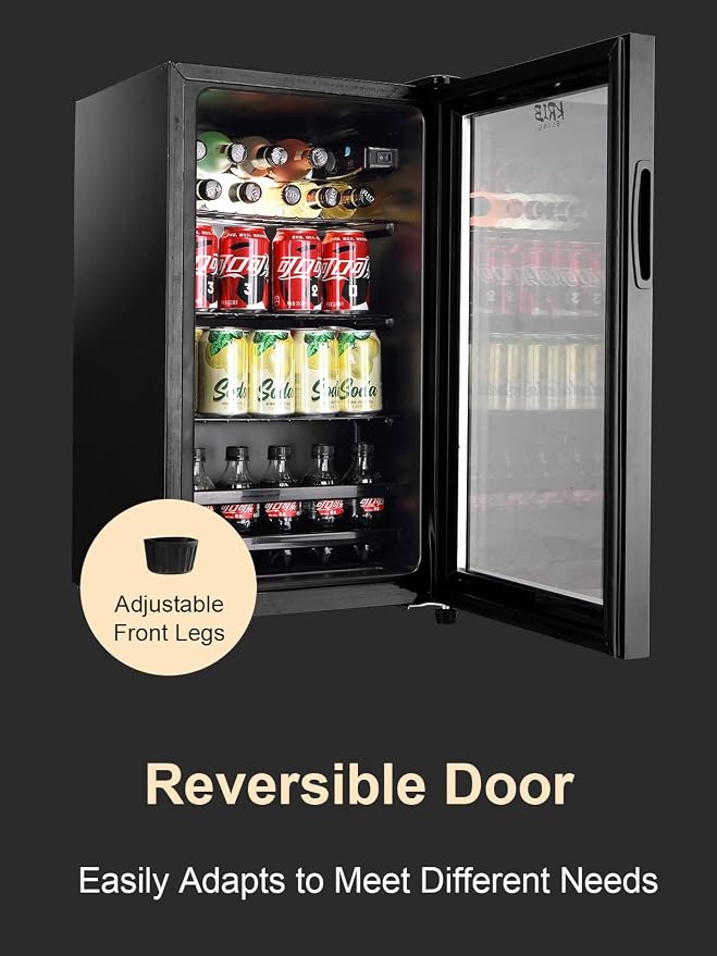 Beverage Refrigerator 120 Can Freestanding Beverage Cooler Black | Adjustable Shelving Glass Door, for Beer Soda or Wine Perfect for Home Office or Bar - Image 5