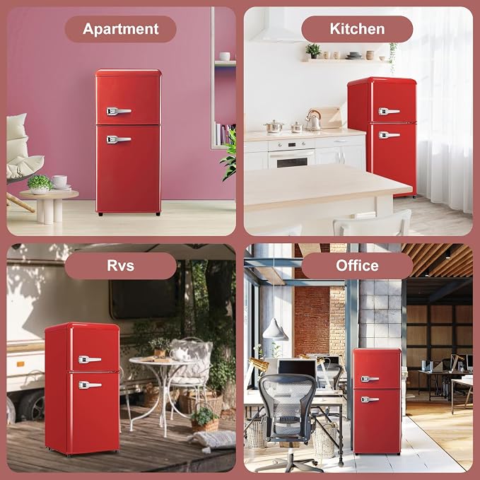 Mini Fridge with Freezer, 3.2 Cu.Ft Retro Double Door Refrigerator with 7 Level Thermostat, Adjustable Removable Glass Shelves for Bedroom Office Apartment Dorm Bar (RED, 3.2 Cu.Ft.) - Image 6