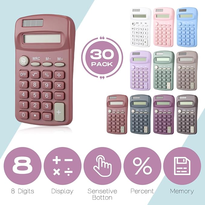 30 Pack Pocket Calculator Small Battery Powered Bulk Mini Size 4 Function Hand - Image 4