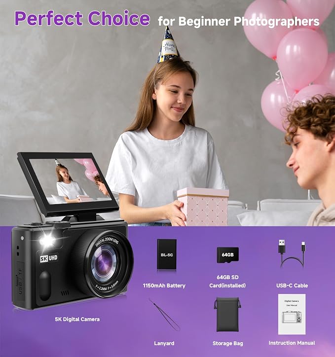 5K Digital Camera for Photography, 80MP Digital Camera - Image 9