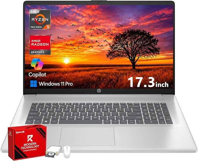 HP 17 Inch FHD Laptop Computer for Business & Students 32GB RAM 1TB SSD | AMD Ryzen 5 7430U Processor, 17.3 inch FHD IPS Display, Windows 11 Pro, Copilot AI Key, Fast Charging, Wi-Fi 6 by Unknown