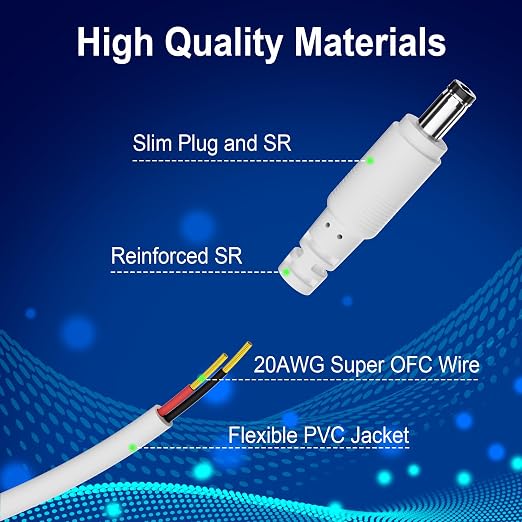 12V DC Power Extension Cable 20 FT, 5.5 mm x 2.1 mm 5521 Male to Female Supply - Image 3