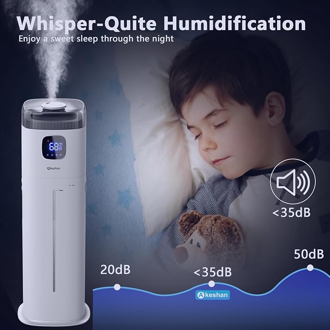 Large Humidifier for Bedroom, 9L/2.5Gal Ultrasonic Cool Mist, Easy Clean with 350ML/H Large Mist Speed, Remote control, Quiet Tower, Suitable for Kids Room Plant Yoga - Image 6