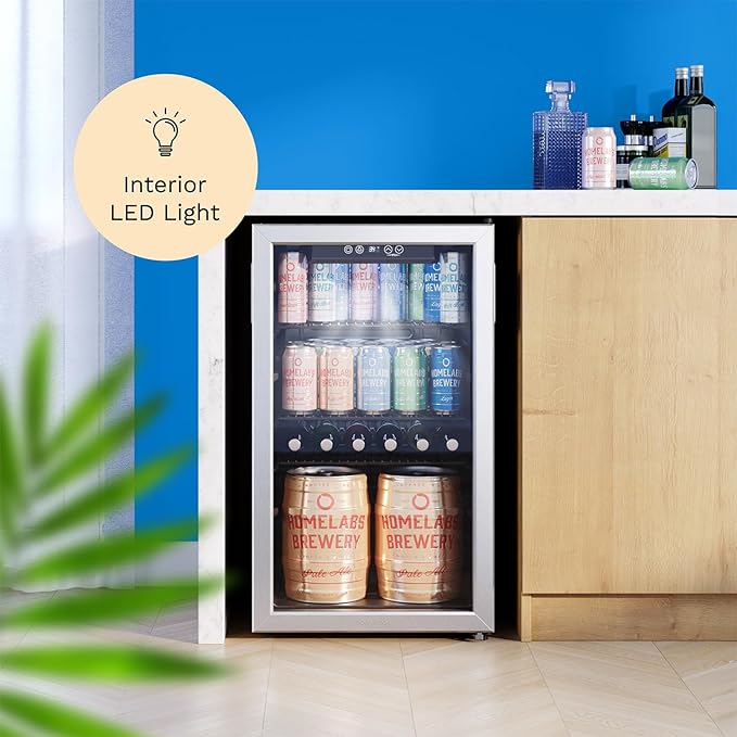 hOmeLabs Beverage Refrigerator and Cooler - Mini Fridge with Glass Door for Soda Beer or Wine - 120 Cans Capacity - Small Drink Dispenser Machine for Office or Bar with Adjustable Removable Shelves - Image 5