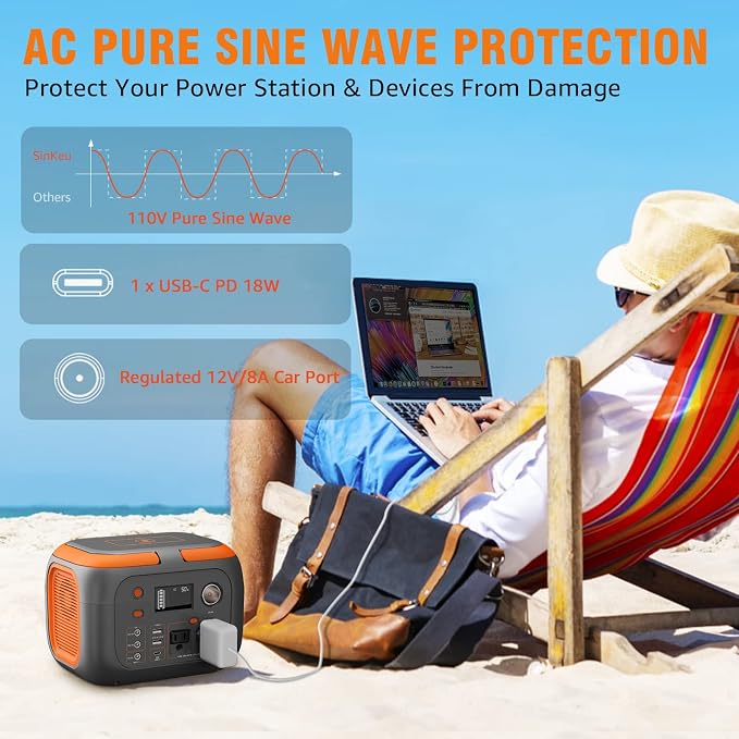 SinKeu 300W Portable Power Station, 260Wh/70400mAh Outdoor Solar Generator, Mobile Lithium Battery Pack, 110V Outlet Solar Power Banks, Camping Power Supply for Laptop, Hurricane Supplies - Image 4