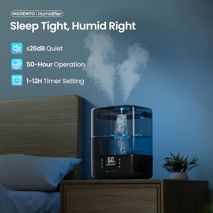 MORENTO Smart Humidifiers for Bedroom Large Room Home, 6L Cool Mist Top Fill Humidifier with Essential Oil Diffuser, Smart App & Voice Control, for Nursery & Plants, Black, 1 Pack + 7 Color NightLight - Image 5