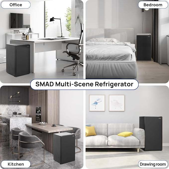 Smad Dorm Fridge 3.2 cu.ft Mini Fridge No Freezer, Compact Small Refrigerator for Office, Dorm, Apartment, Adjustable Thermostat, Single Reversible Door, Quiet & Energy Saving - Image 5