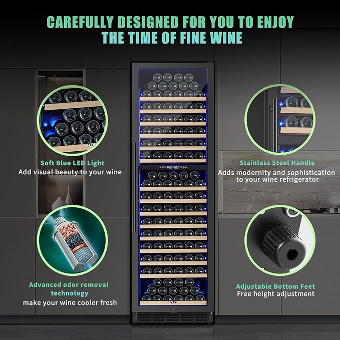 200 Bottle Dual Zone Wine Fridge, 24 Inch Large Wine Cooler Refrigerator Built-In or Freestanding, Tall Wine Cooler with Upgraded Compressor, Temperature Memory, Low Noise and Fast Cooling - Image 5