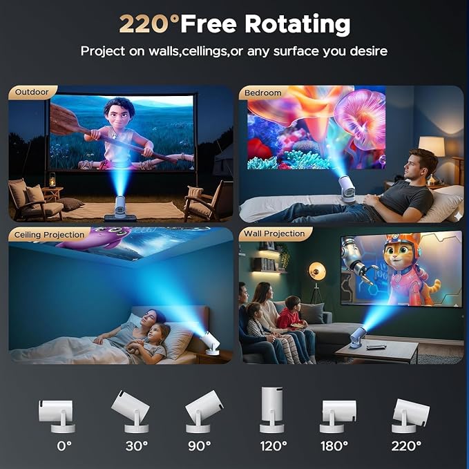 Mini Projector, Projector with Wifi and Bluetooth Built-in Battery 4K Portable Projector for Outdoor Bedroom, Smart Projectors 1080P Compatible with iphone/TV Stick/HDMI/Laptop - Image 6