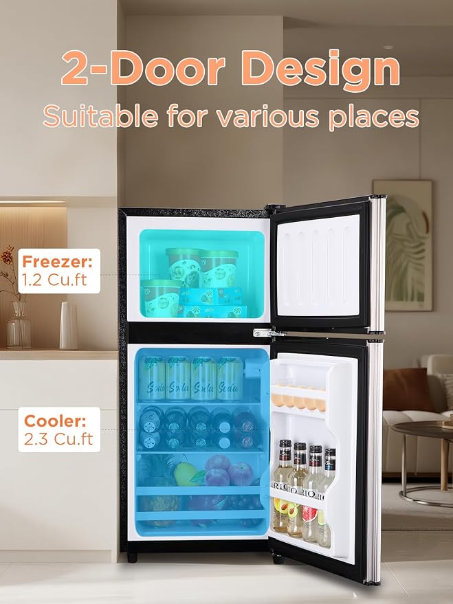 F.W.WOOLWORTHS 3.5 Cu.Ft Refrigerator with Freezer | Compact Fridge with 2 Doors for Office, Kitchen, Dorm and Bedroom, 7 Level Temp Adjustable Thermostat, Silver - Image 3
