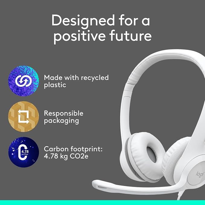 Logitech H390 Wired Headset PC/Laptop Stereo Headphones - Off White | Stereo Headphones for PC/Laptop, USB-A, In-Line Controls, Works with Chromebook - Image 9