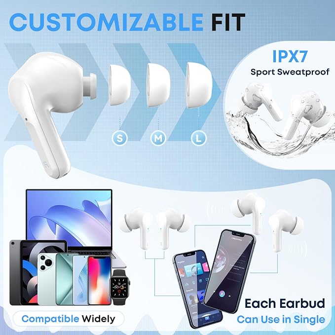 Wireless Earbuds Bluetooth 5.4 Headphones, Noise Cancelling Mic Ear Buds with 50H Playback, LED Digital Display, IPX7 Waterproof Earphones for Office/Running/Workout - Image 4