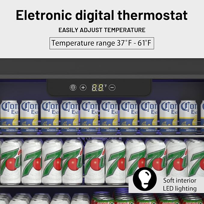 Stopasd Beverage Refrigerator Cooler, 5.3 Cu.Ft/166 Can Drink Fridge with Adjustable Shelves & Glass Door for Soda Wine Beer, Quiet Undercounter Small Fridge for Home/Office/Bar/Garage(37-61 ℉),Sliver - Image 3
