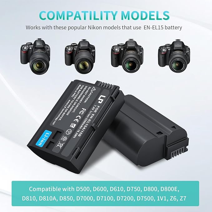 EN-EL15 Battery Pack, LP 2-Pack EN-EL15 EN EL15a Rechargable Li-ion Replacement - Image 2