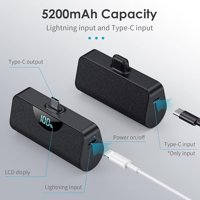 Mini Portable Charger 5000mAh Power Bank, 15w PD USB C Cell Phone Portable Power, LCD Display Battery Pack Compatible with Android Phone/Samsung Galaxy S22,S21/Note/Moto/LG/Pixel /Nexus/OnePlus 9 etc - Image 6