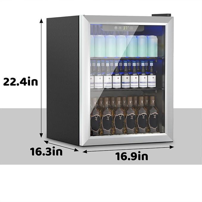 70 Can 1.7 Cu.Ft Compact Beverage Refrigerator With Glass Door | Stainless Steel Drink Cooler with Reversible Glass Door for Soda Wine Beer, Small Fridge for Home Office Bar (40℉-61℉) - Image 3
