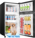 3.5 Cu.Ft Black Mini Fridge With Freezer Compact Refrigerator Dorm | Freestanding Fridge with 7 Level Adjustable Thermostat, Removable Shelves, Fast Cooling, Low Consumption by WANAI%C2%AE