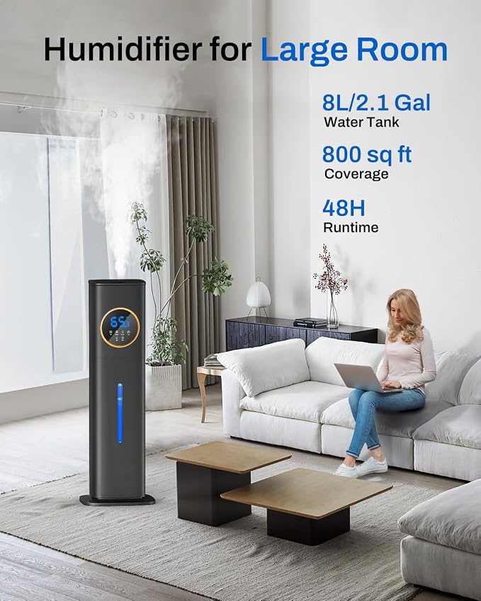 Humidifier Large Room Bedroom with Night Light, 2.1Gal(8L) Humidifiers for Home with Essential Oil Diffuser, Top Fill Whole House Cool Mist Humidifiers for Plants Baby Kids Adults(Black) - Image 2