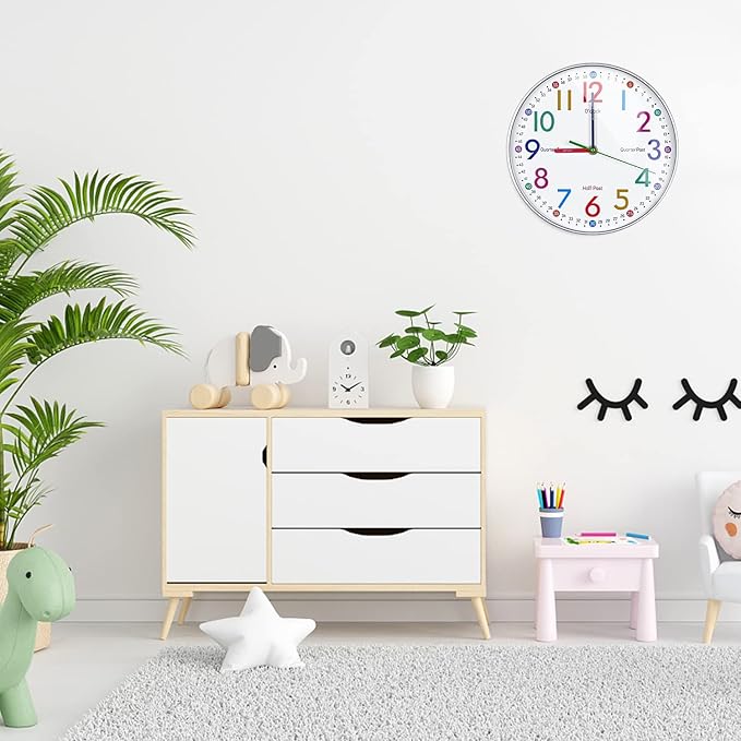 Wall Clock for Kids Learning Tell Time Easily Non-Ticking Battery Operated Kids - Image 7