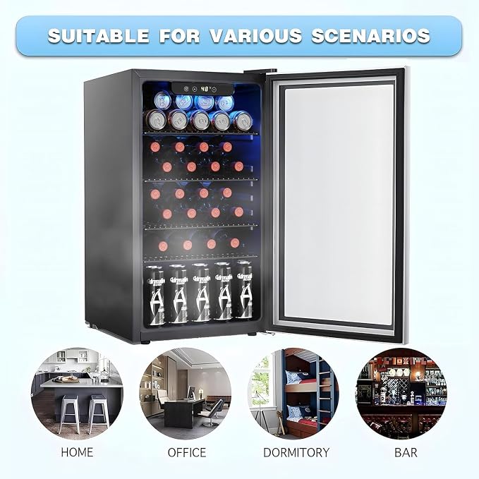 Antarctic Star 26 Bottle 130 Can Wine Cooler/Cabinet Refrigerator Mini Wine Cellar Beer Soda Clear Glass Door Bar Fridge Quiet Compressor Adjust Temp Freestanding Indoor Use 3.1cu.ft Black | 26 Bottle 130 Can Capacity, Clear Glass Door, for Red wine Be... - Image 3