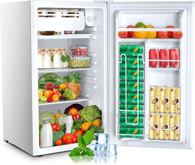 Electactic 3.2 Cu.ft Mini Fridge with Freezer, Compact Refrigerator with Reversible Single Door, Adjustable Thermostat, Low Noise, Energy Efficient for Office, Dorm, Bedroom, Apartment (WHITE) by Electactic